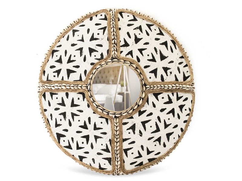 African Shield Mirror Design With MudCloth and Cowrie Cross African Shield Mirror Design With MudCloth and Cowrie Cross